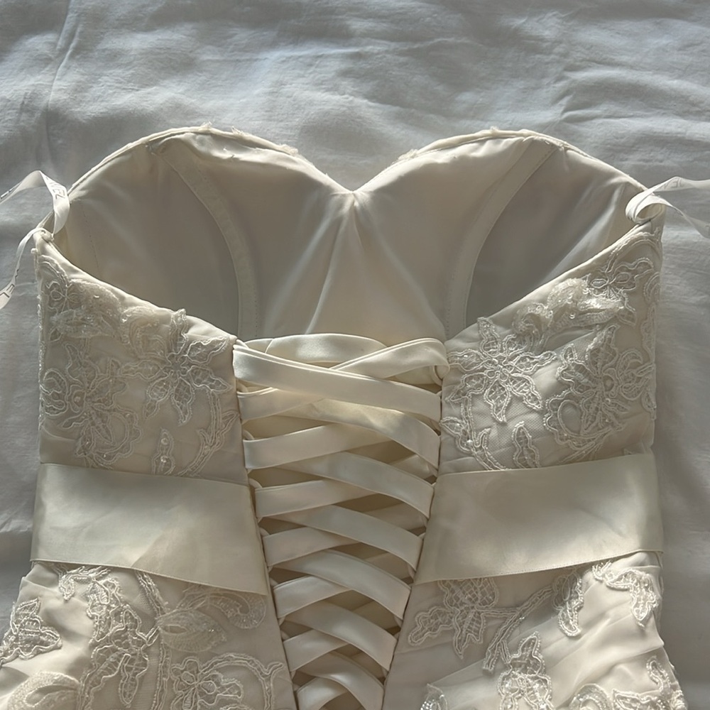 David’s Bridal Strapless Wedding Dress with Lace - Picture 13 of 16